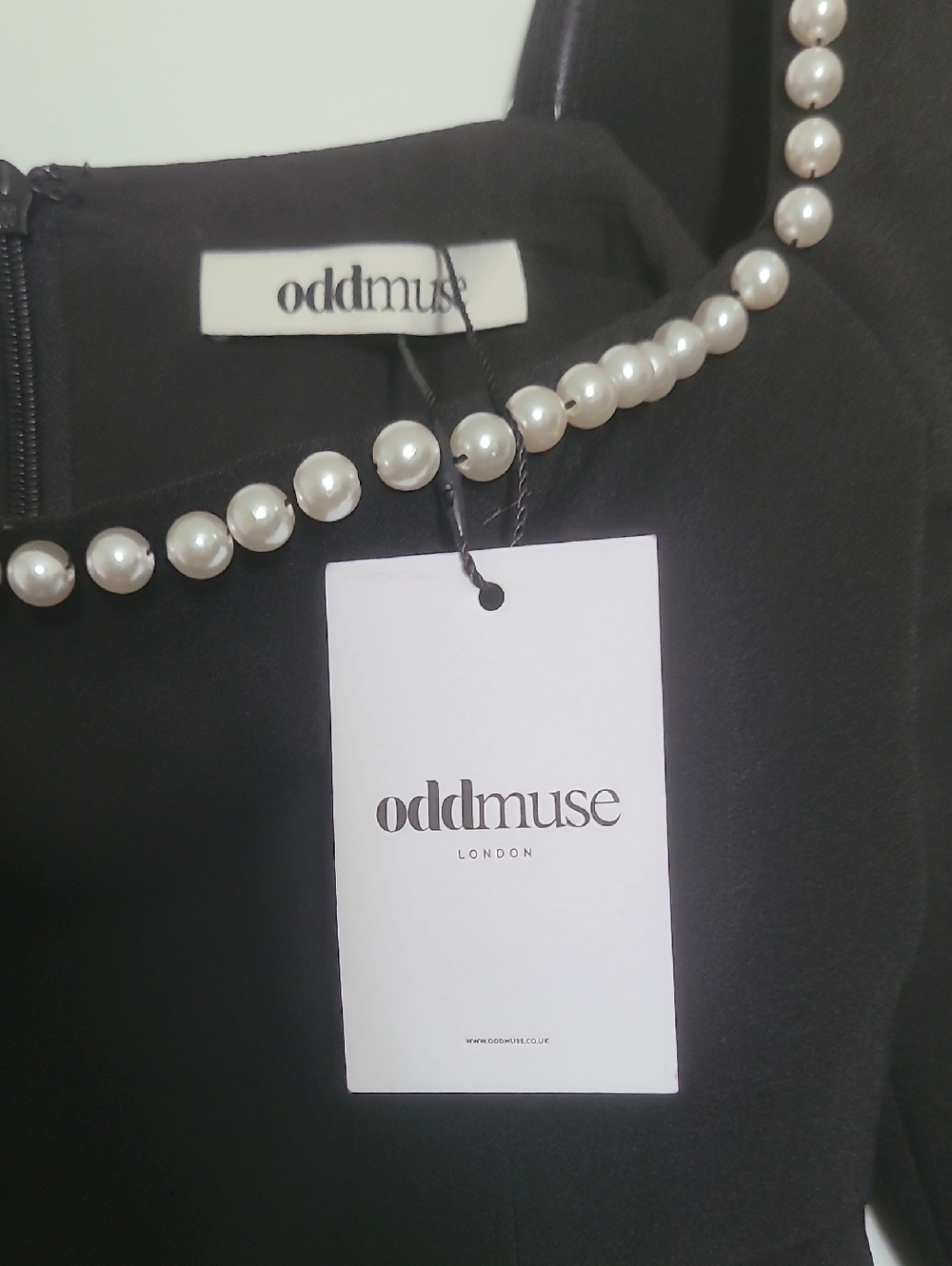 NWT Odd Muse Black Mini Dress with Pearl-Trim Square Neckline Medium - Picture 4 of 13